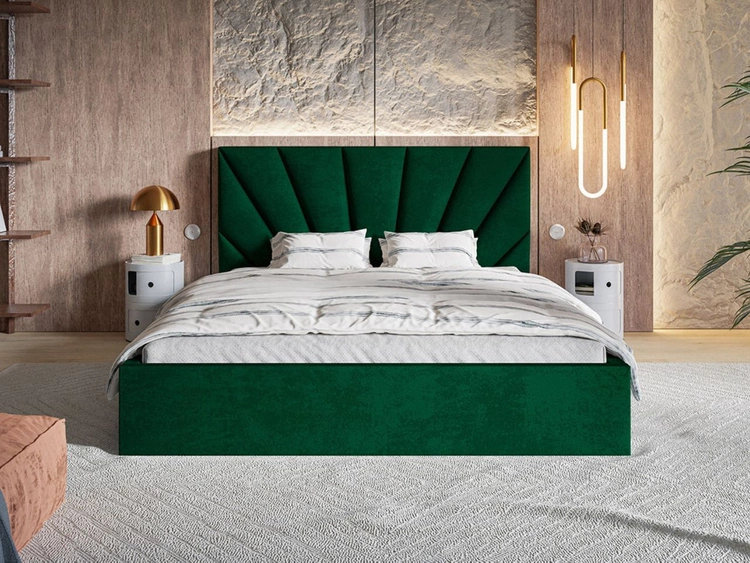 Łóżko tapicerowane z pojemnikiem i stelażem 160x200 Orlo ciemnozielone