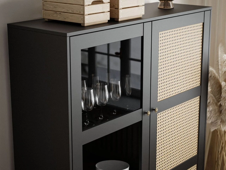 Witryna stojąca przeszklona w stylu boho Bellance czarna