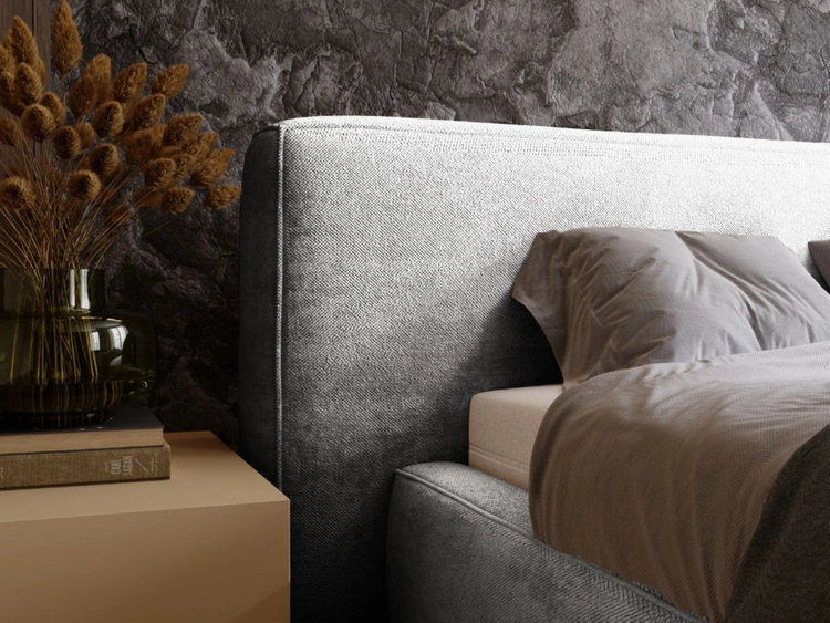 Łóżko tapicerowane z pojemnikiem i stelażem 140x200 cm Monza Jasnoszare