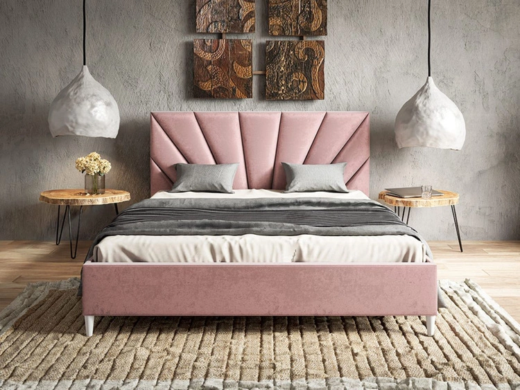 Łóżko tapicerowane ze stelażem 160x200 Fuzi różowe