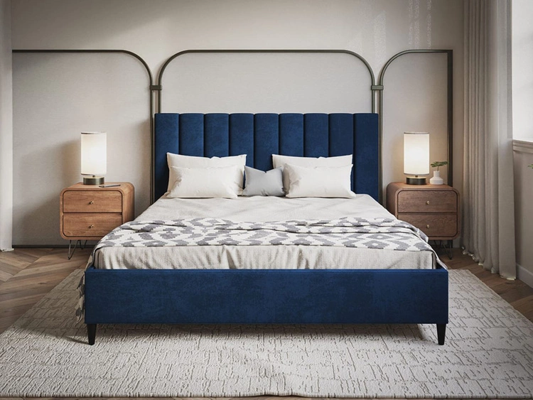 Łóżko tapicerowane ze stelażem 160x200 Snazi Ciemny niebieski