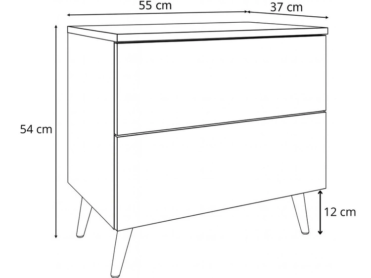 Stolik nocny z szufladami na czarno-złotych nogach Nuveo Biały połysk