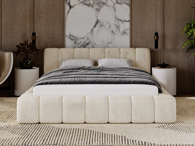 Łóżko tapicerowane z pojemnikiem na pościel 160x200 Ibiza Beżowe