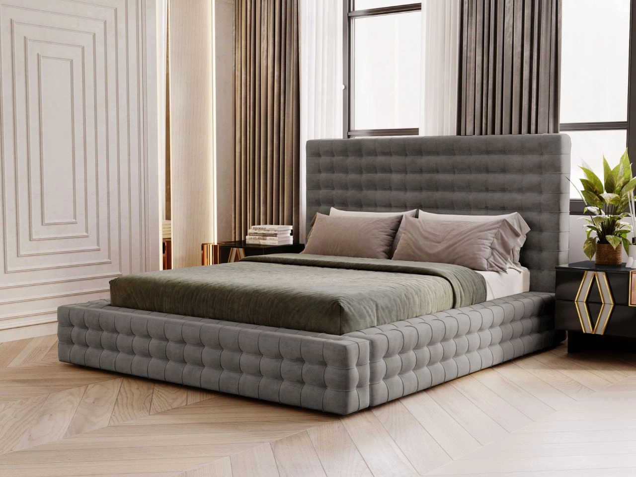 Łóżko tapicerowane z pojemnikiem i stelażem 180x200 Barbados Szare