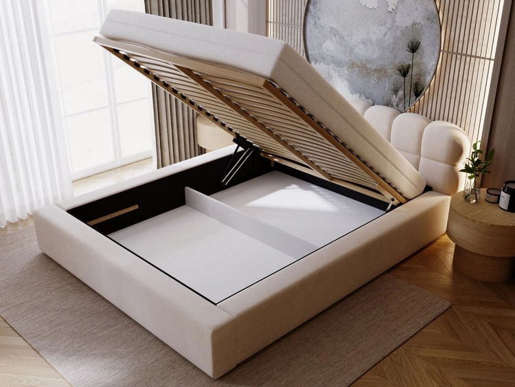 Łóżko tapicerowane z pojemnikiem i stelażem 180x200 Plaza Beżowe