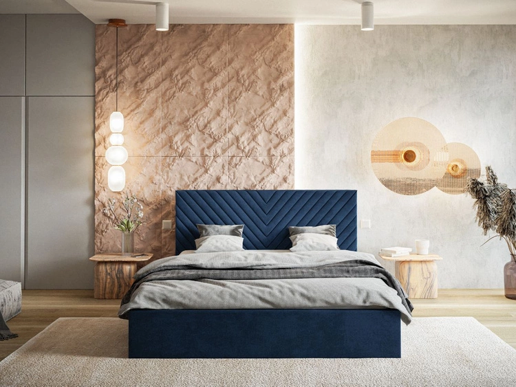 Łóżko tapicerowane z pojemnikiem i stelażem 120x200 Esma Ciemnoniebieskie