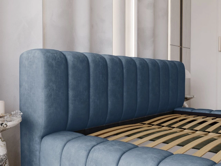 Łóżko tapicerowane z pojemnikiem na pościel i stelażem 160x200 Italia Niebieskie