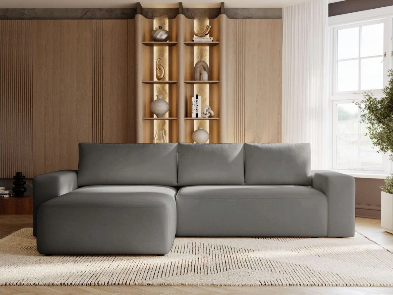 Narożnik L Lewy  z funkcją spania i pojemnikiem Tazones Ciemno szary