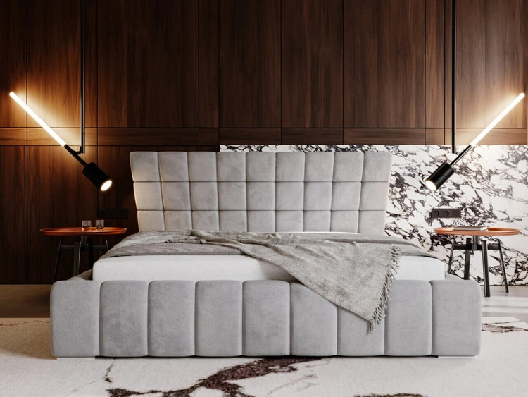 Łóżko tapicerowane z pojemnikiem i stelażem 160x200 cm Paris Szare