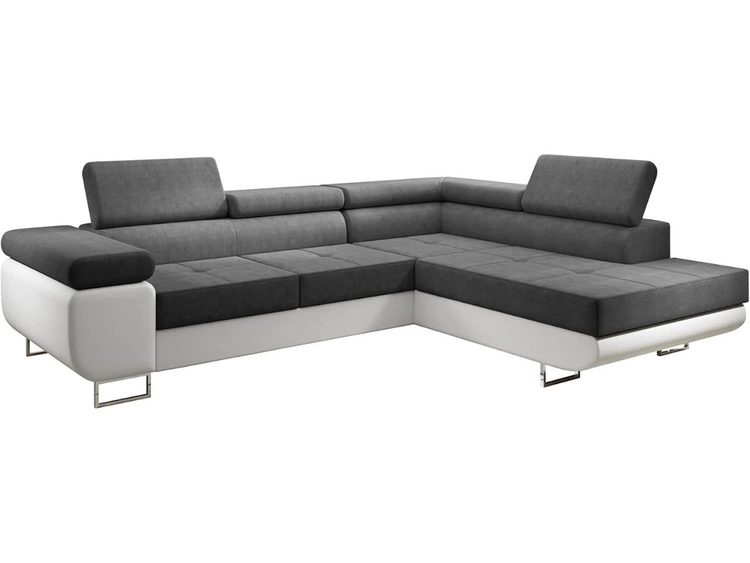 Narożnik prawy z funkcją spania i pojemnikiem Solam L Ciemnoszary, Biały