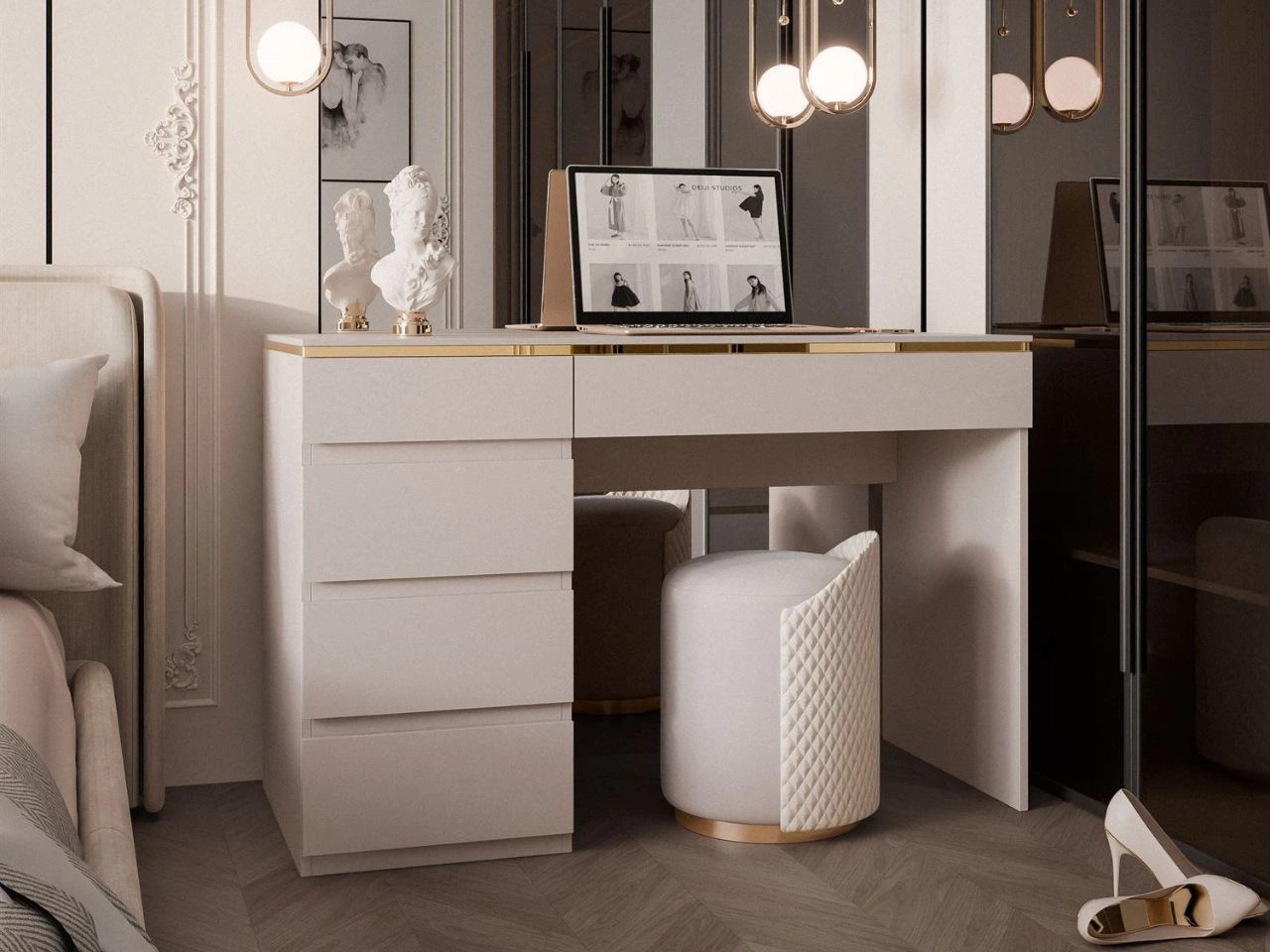 Biurko z pięcioma szufladami w stylu Glamour Evare Kaszmir