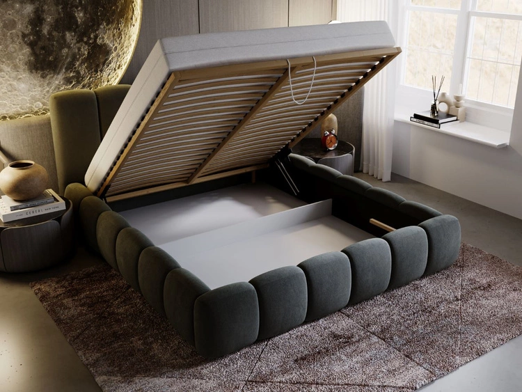 Łóżko tapicerowane z pojemnikiem i stelażem 140x200 Cloud Ciemny szary