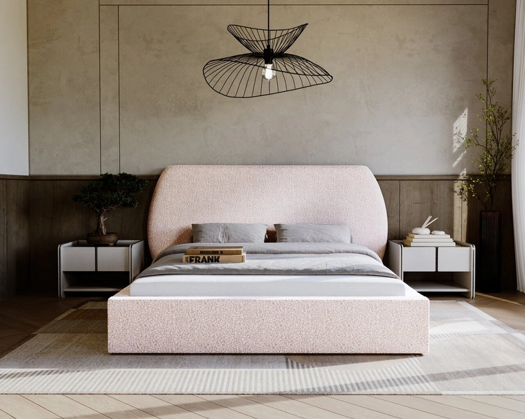 Łóżko tapicerowane z pojemnikiem i stelażem 160x200 cm Blossom Beżowe