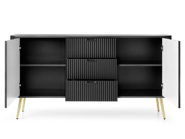 Komoda z drzwiami i szufladami na złotych nogach Viva Czarna