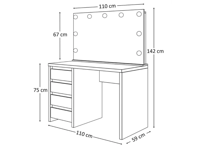 Toaletka z szerokim lustrem, szufladami i oświetleniem LED Nesso biały mat