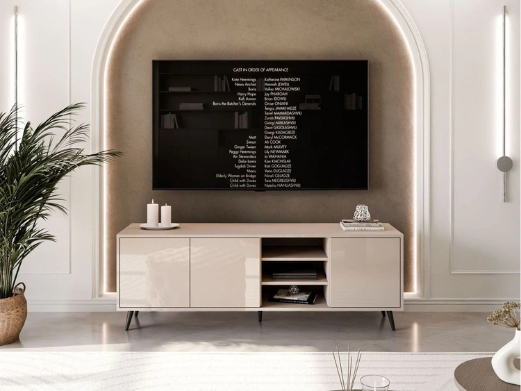 Szafka RTV pod telewizor z drzwiczkami na czarnych nogach Vivance Kaszmir połysk