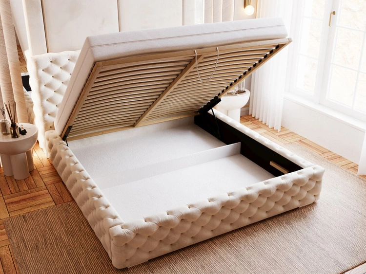 Łóżko tapicerowane z pojemnikiem i stelażem 120x200 Astra Beżowy