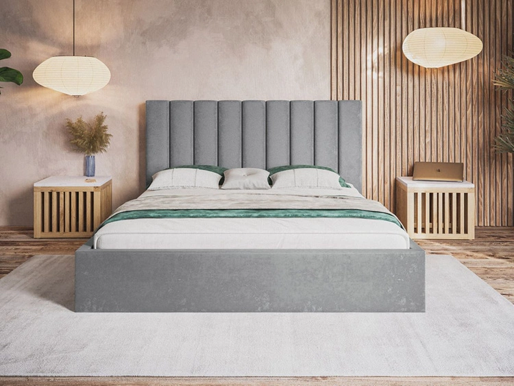 Łóżko tapicerowane z pojemnikiem i stelażem 140x200 Sesto szare