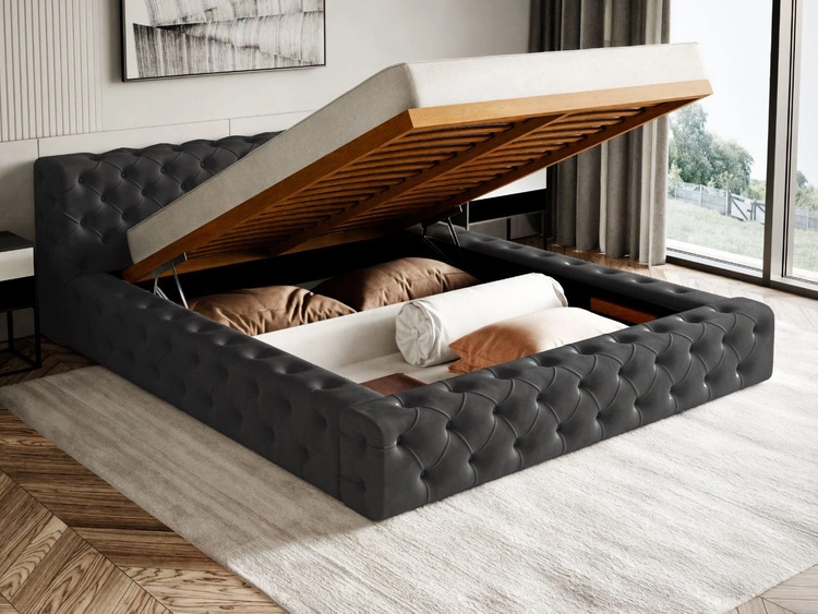 Łóżko tapicerowane z pojemnikiem i stelażem 120x200 cm Palini Czarne