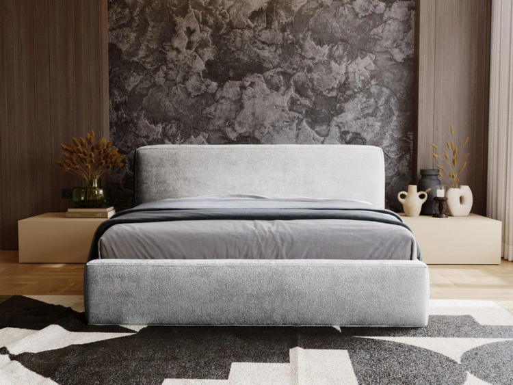 Łóżko tapicerowane z pojemnikiem i stelażem 180x200 cm Monza Jasnoszare