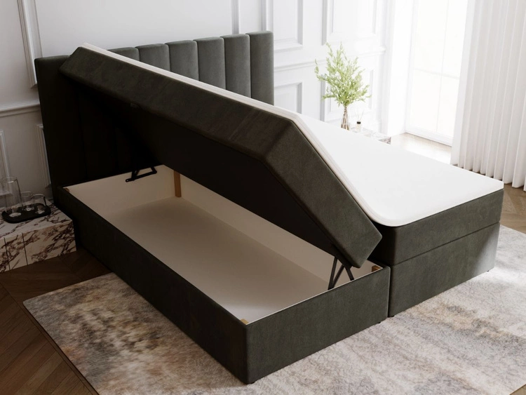 Łóżko kontynentalne z pojemnikiem na pościel 200x200 Mocca Ciemnoszare