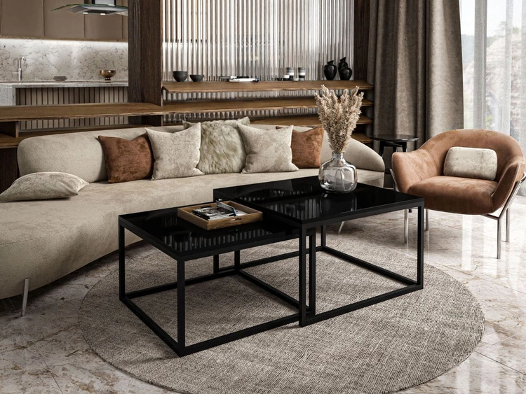 Stolik kawowy na czarnym stelażu Asumi Czarny Połysk 36x42