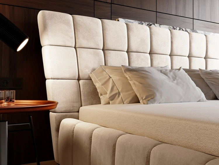 Łóżko tapicerowane z pojemnikiem i stelażem 140x200 cm Paris Beżowy