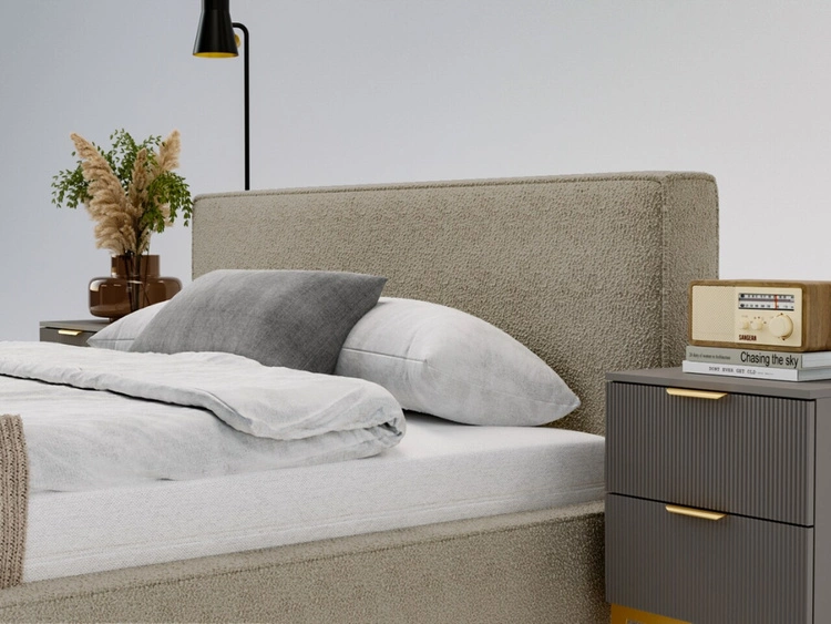 Łóżko tapicerowane z pojemnikiem i stelażem 140x200 Monaco Beżowe