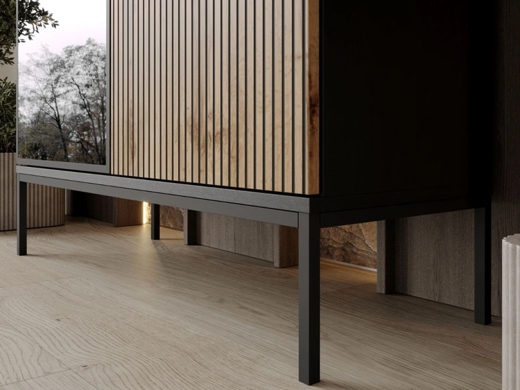 Witryna stojąca do salonu z oświetleniem LED niska Deo Dąb Wotan