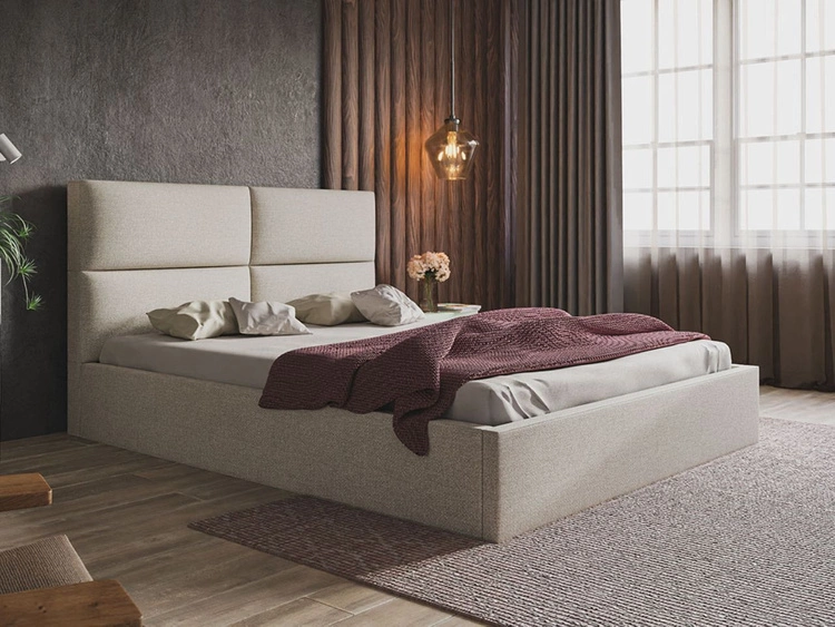 Łóżko tapicerowane z pojemnikiem i stelażem 160x200 Marad beżowe