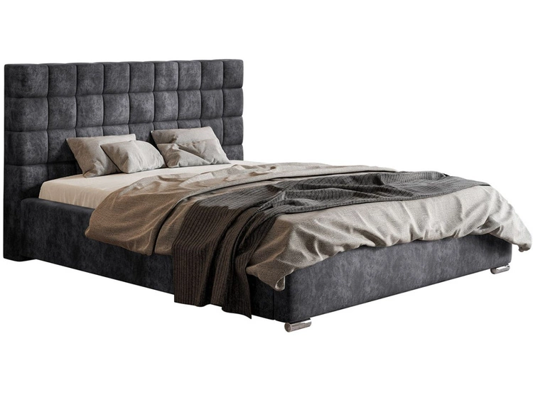 Łóżko tapicerowane z pojemnikiem i stelażem 160x200 Terra Ciemnoszare