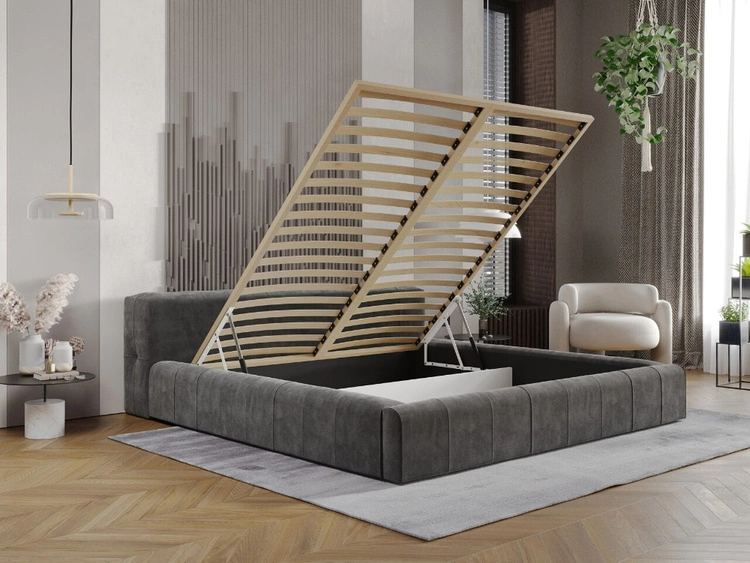 Łóżko tapicerowane z pojemnikiem i stelażem 120x200 Lipari Ciemny szary