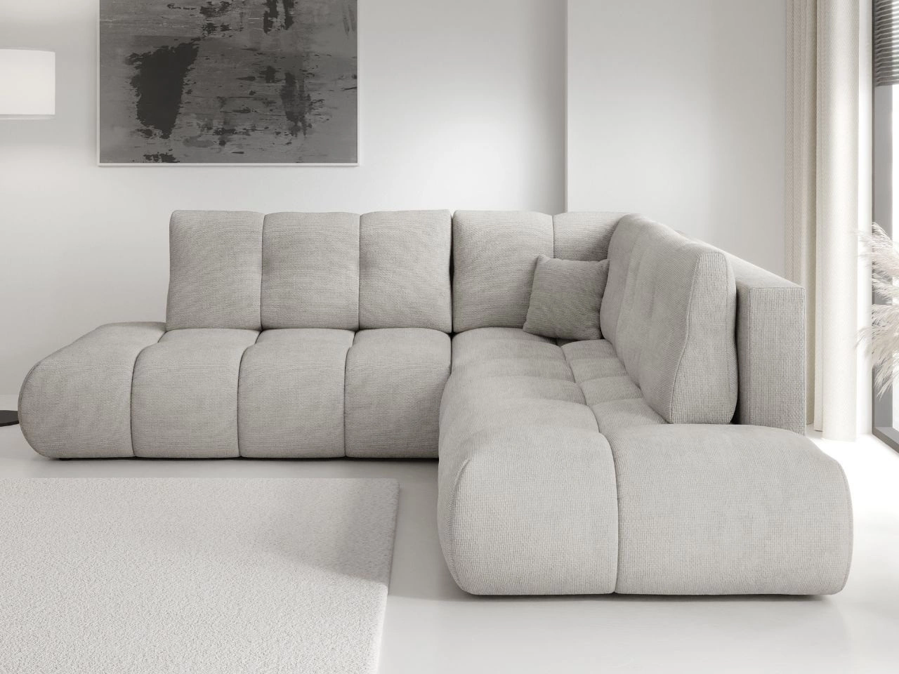 Narożnik z funkcją spania i pojemnikiem Prawy Kair Jasnoszary