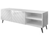 Szafka RTV z frezowanymi frontami i metalowymi czarnymi nóżkami Vionel biały połysk