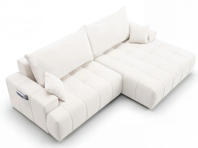 Narożnik L z funkcją spania i pojemnikiem Tulio prawy kremowy