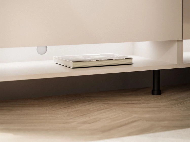 Szafka RTV do salonu 180 cm z czarnymi nóżkami i oświetleniem LED Aurelie Kaszmir mat