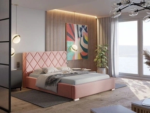 Łóżko tapicerowane z pojemnikiem i stelażem 160x200 Taranto Różowe