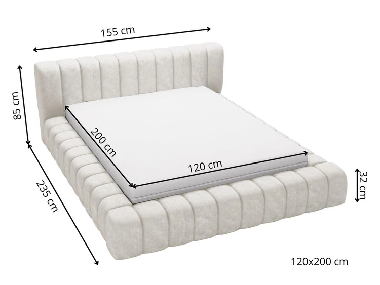 Łóżko tapicerowane z pojemnikiem na pościel i stelażem 120x200 Italia Niebieskie