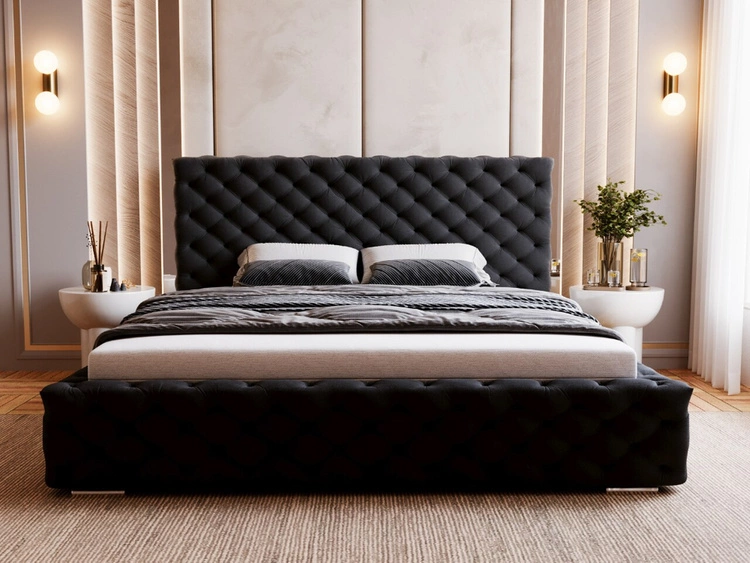 Łóżko tapicerowane z pojemnikiem i stelażem 180x200 Astra Czarny