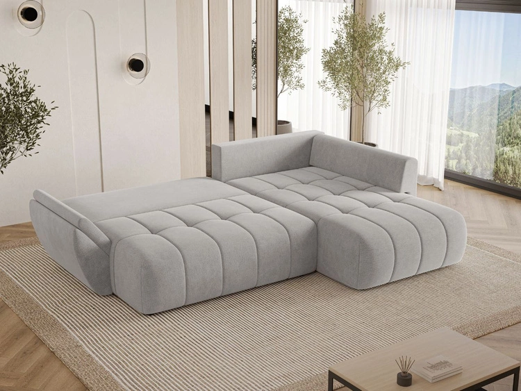 Narożnik L uniwersalny z funkcją spania i pojemnikiem Genoa Jasny szary