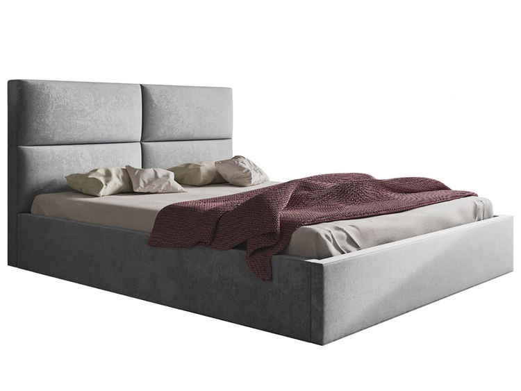 Łóżko tapicerowane z pojemnikiem i stelażem 140x200 Marad szare