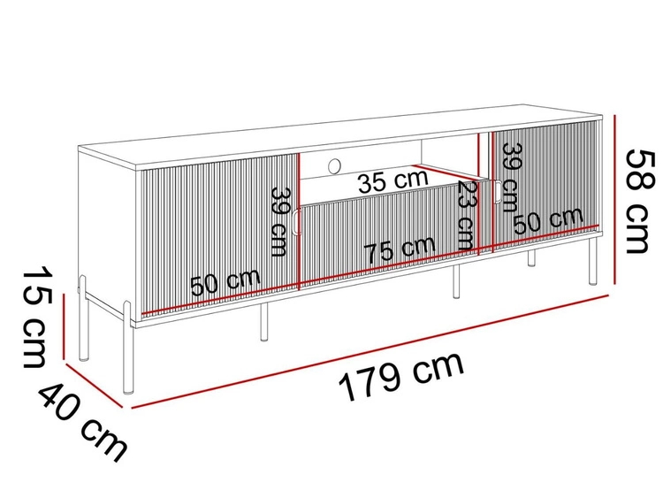 Szafka RTV szeroka dwudrzwiowa na złotych nogach z szufladą Orlean kaszmir mat