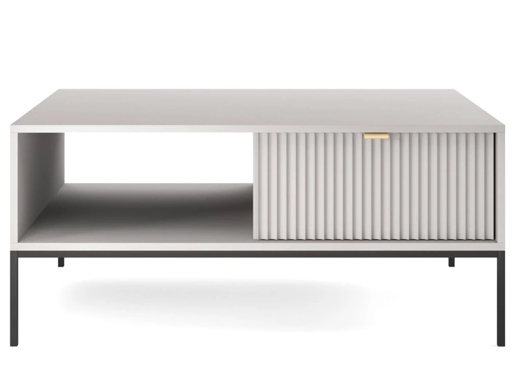 Stolik kawowy z szufladą Amber szary na czarnych nogach