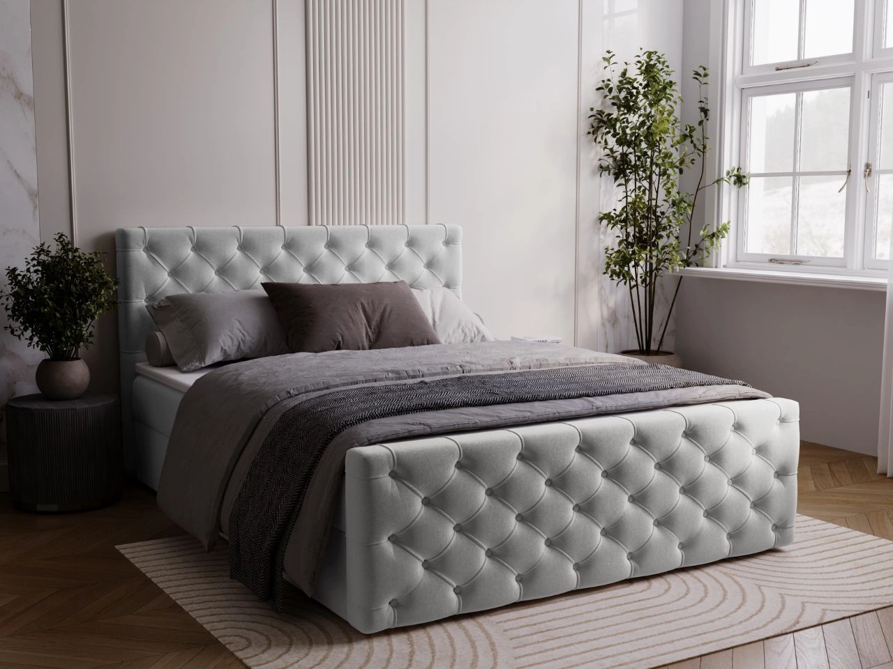 Łóżko kontynentalne z pojemnikiem na pościel 160x200 Montego Jasnoszare