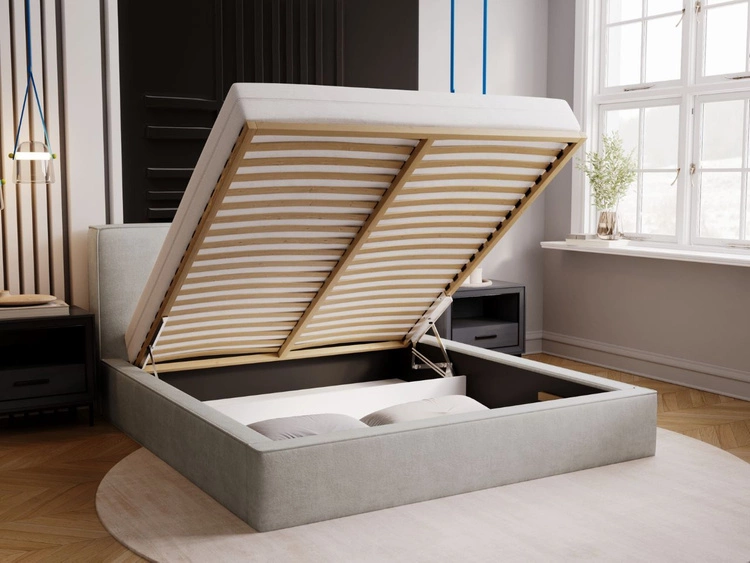 Łóżko tapicerowane z pojemnikiem i stelażem 120x200 Monaco Jasnoszare