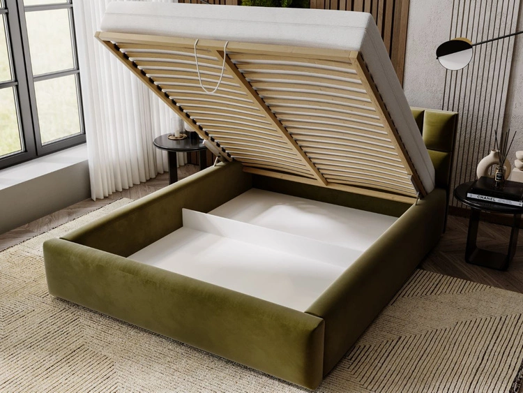 Łóżko tapicerowane z pojemnikiem i stelażem 140x200 Hugo Zielone