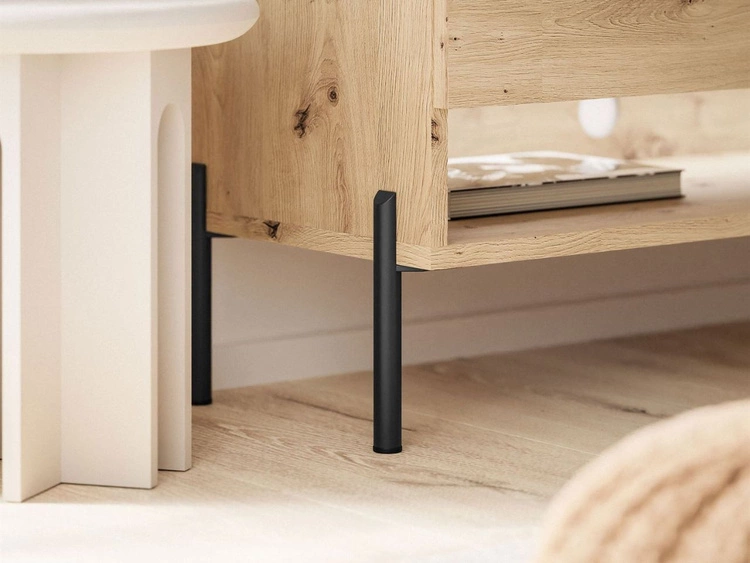 Szafka RTV 90 cm z oświetleniem LED i czarnymi metalowymi nóżkami Aurelie Dąb Artisan