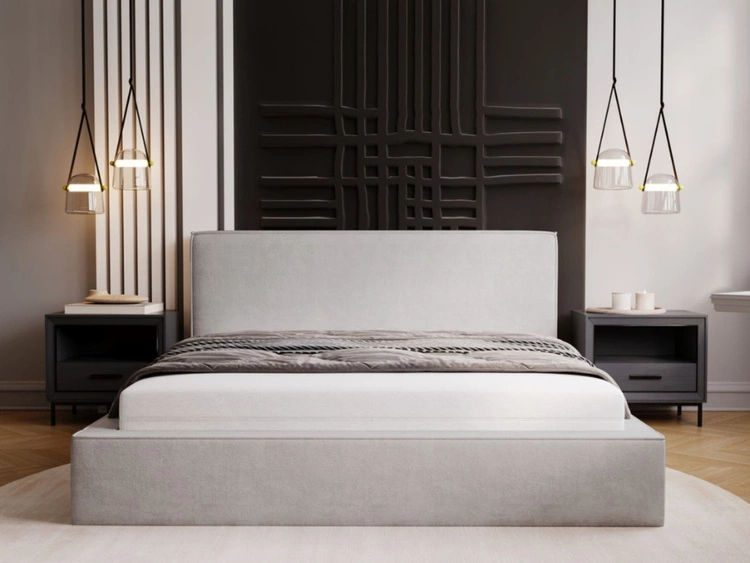 Łóżko tapicerowane z pojemnikiem i stelażem 200x200 Monaco Jasnoszare