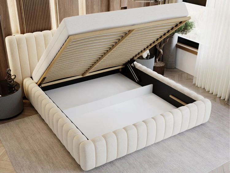 Łóżko tapicerowane z pojemnikiem i stelażem 160x200 Bliss Beżowe