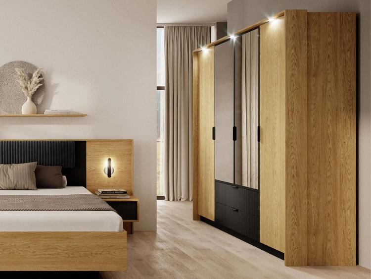 Szafa czterodrzwiowa z drzwiami uchylnymi Bolzano Dąb Bałtycki, Czarna